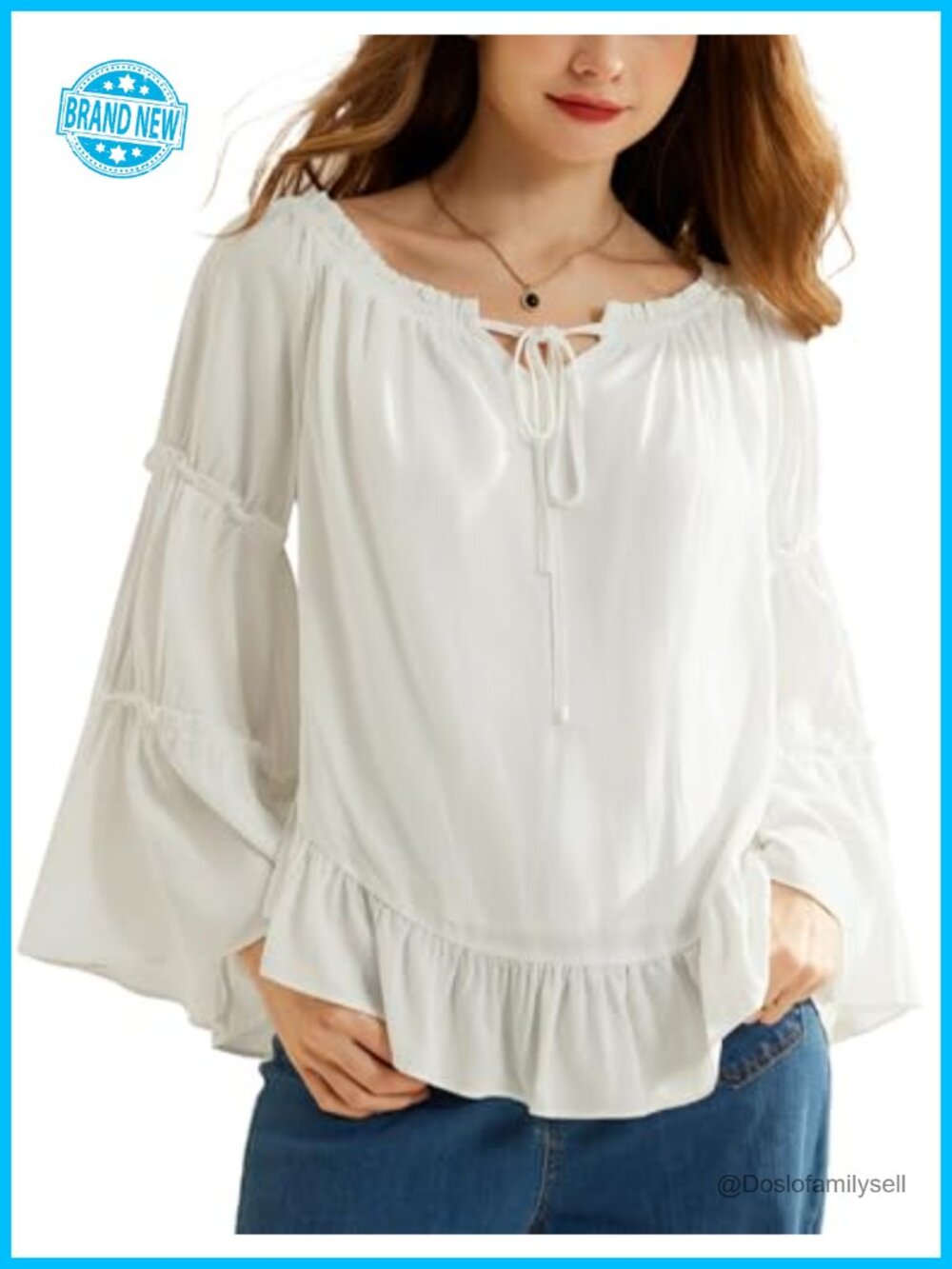 Womens Off Shoulder Peasant Blouse Tiered Bell Sleeve Ruffle Drawstring Top